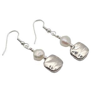 Cultured Pearl and Textured Silver Beaded Earrings - Unique & Elegant - Handmade